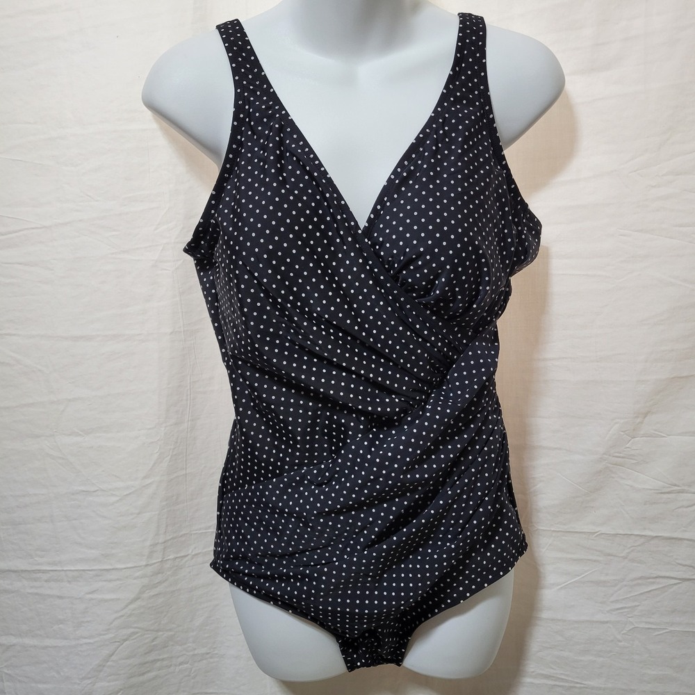Miraclesuit‎ Oceanus Tummy Control One piece Swimsuit Size 16 Black Polka Dot